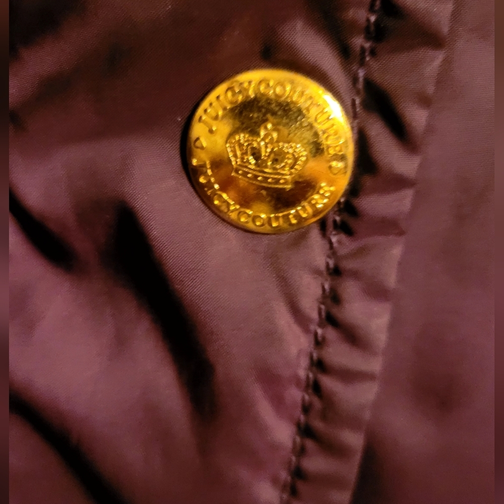 Juicy Couture dark purple down hooded bomber jacket with gold buttons Size Small - Picture 6 of 15